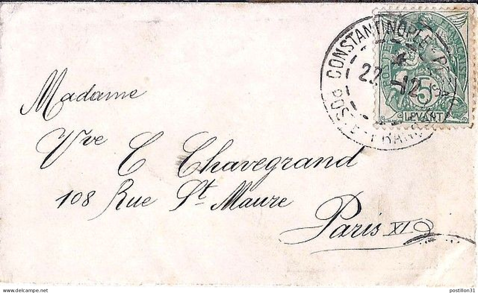 BLANC N° (111) LEVANT N°13 S/L. DE CONSTANTINOPLE/POSTE FRANCAISE/22.12. ? - Lettres & Documents