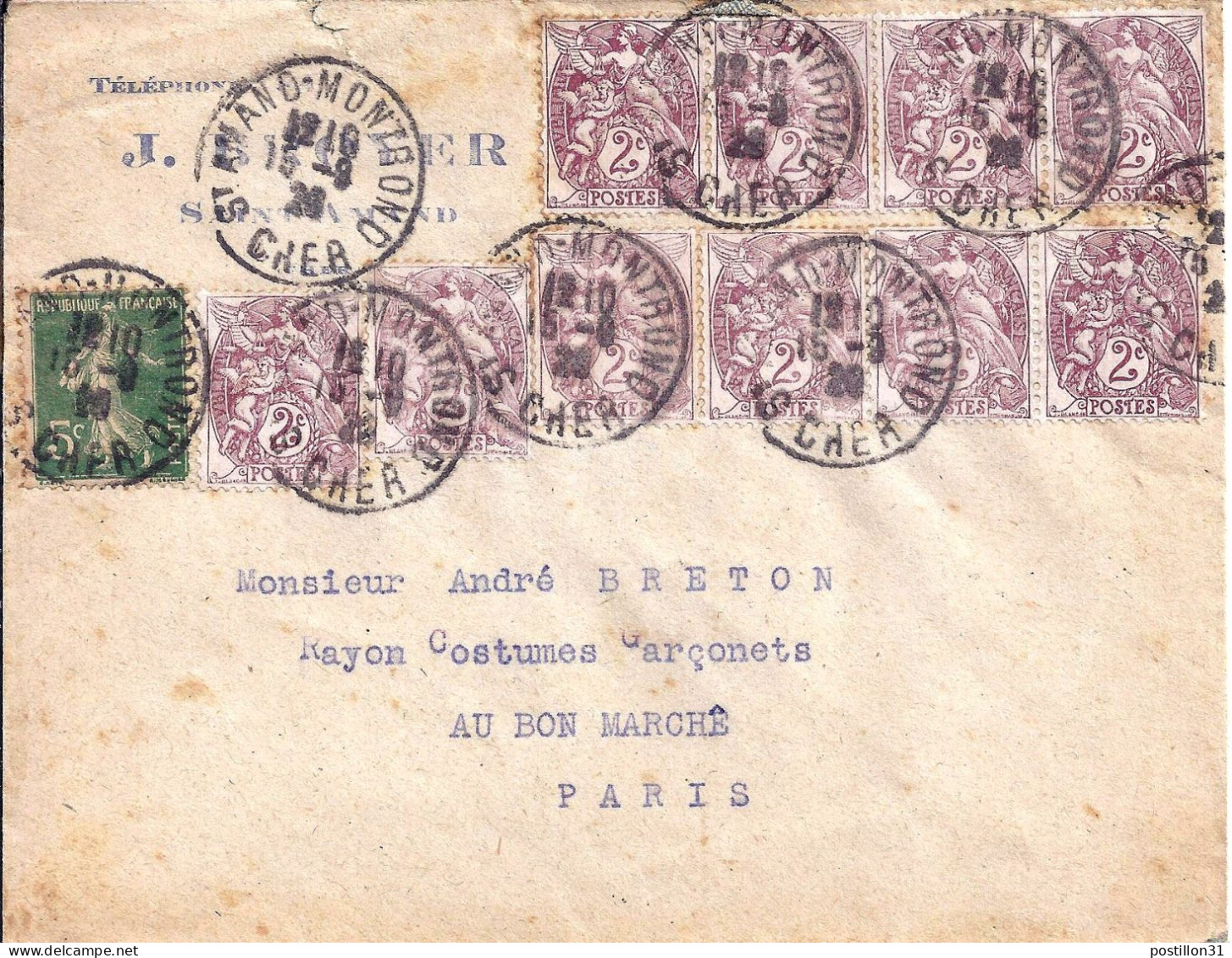 BLANC N° 108 X10/137 S/L. DE ST AMAND MONTRON/15.9.29                                                      - 1900-29 Blanc