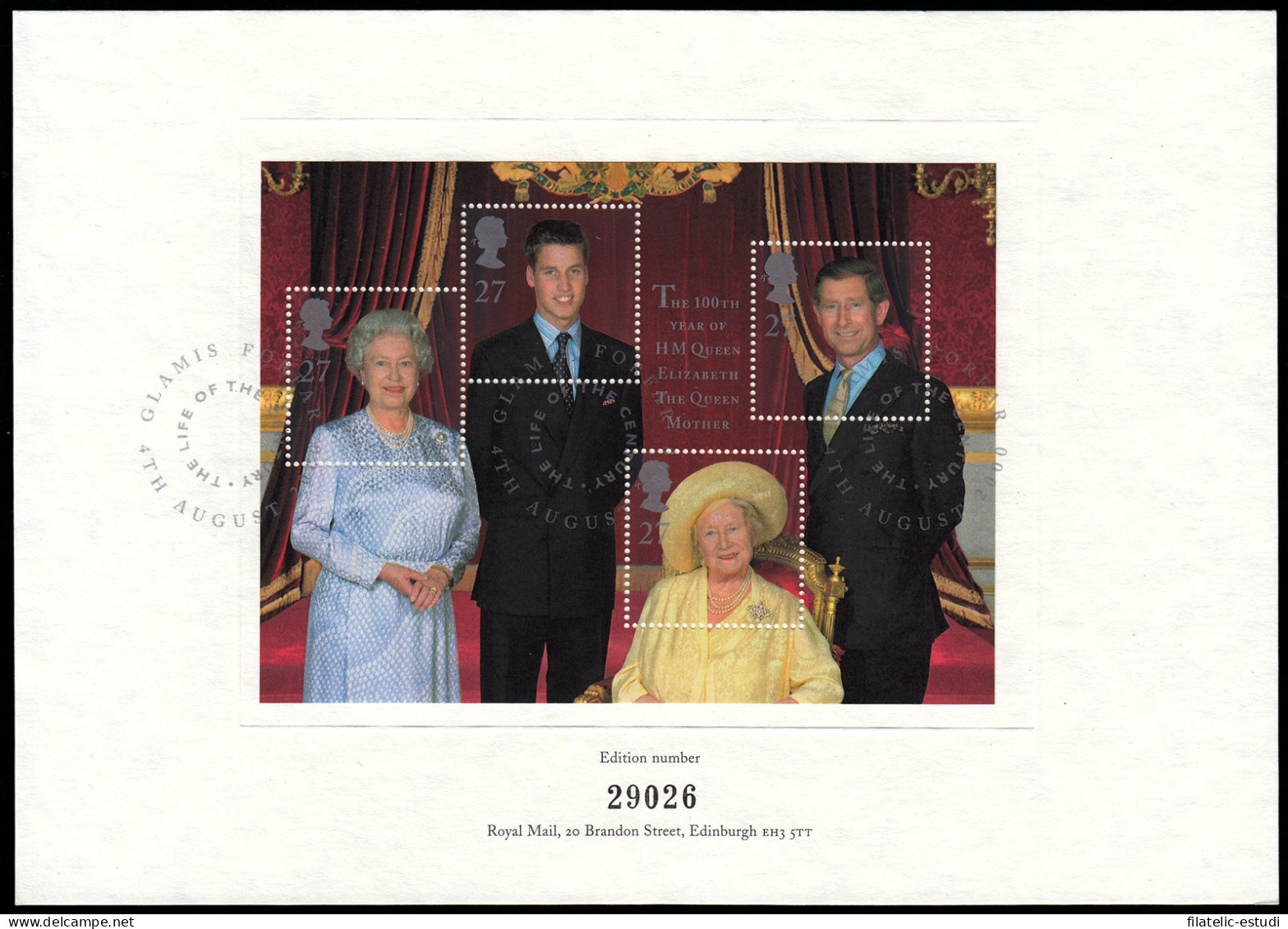 Gran Bretaña HB 12 2000 Centenario De La Reina Madre Con Matasello Del Primer  - Blocs-feuillets