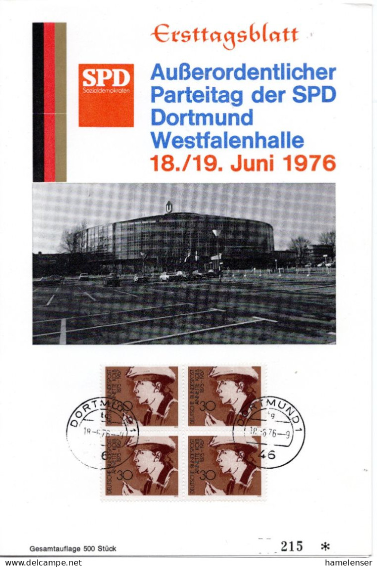 L75619 - Bund - 1976 - 30Pfg Kolb 田 A Faltblatt Z SPD-Parteitag DORTMUND - Brieven En Documenten