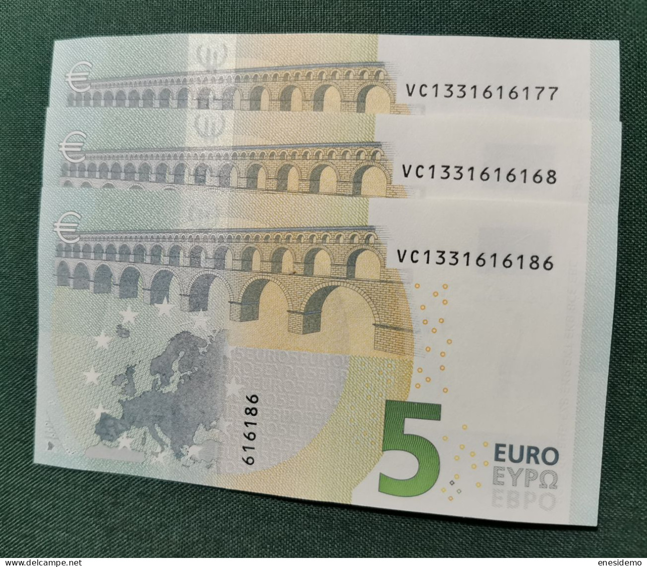 5 EURO SPAIN 2013 LAGARDE V014F5 VC CORRELATIVE TRIO SC FDS UNC. ONLY FOUR NUMBERS