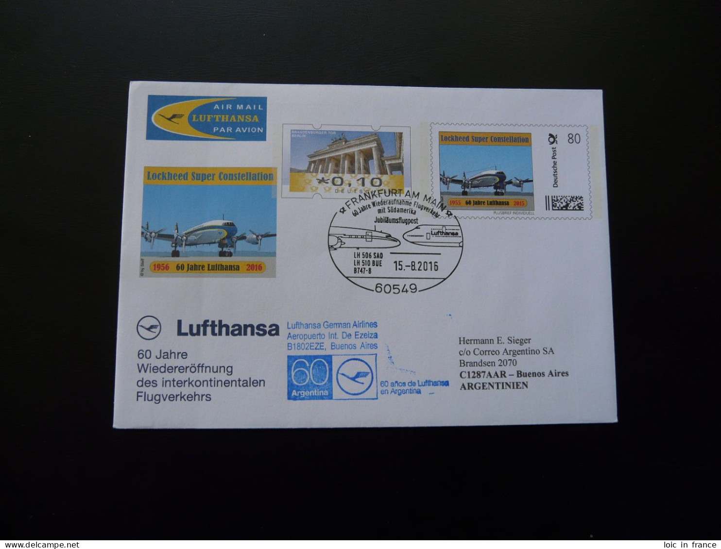 Plusbrief Individuell Lettre Vol Special Flight Cover Frankfurt To Buenos Aires Argentina Lufthansa 2016 - Cartas & Documentos