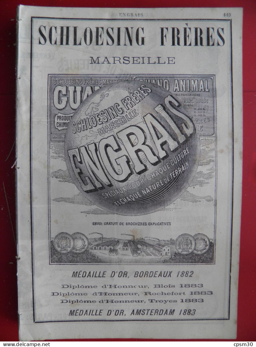 PUB 1884 - Poterie J Viellard 33 Bordeaux, Engrais Schloesing 13 Marseille, Poterie Boutet 06 Nice - Publicités