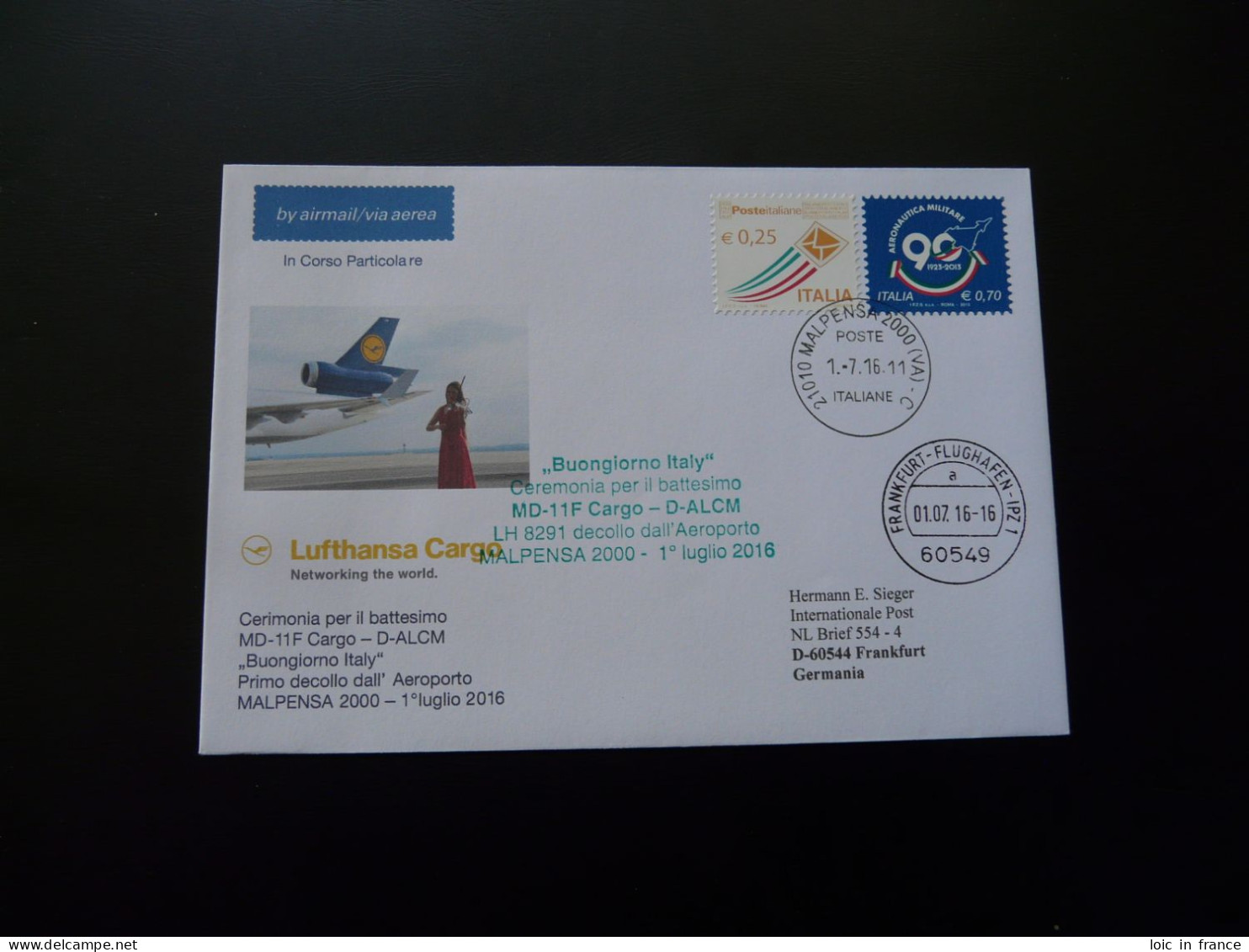 Lettre Premier Vol First Flight Cover Milano Frankfurt MD11 Cargo Lufthansa 2016 - 2011-20: Marcophilie