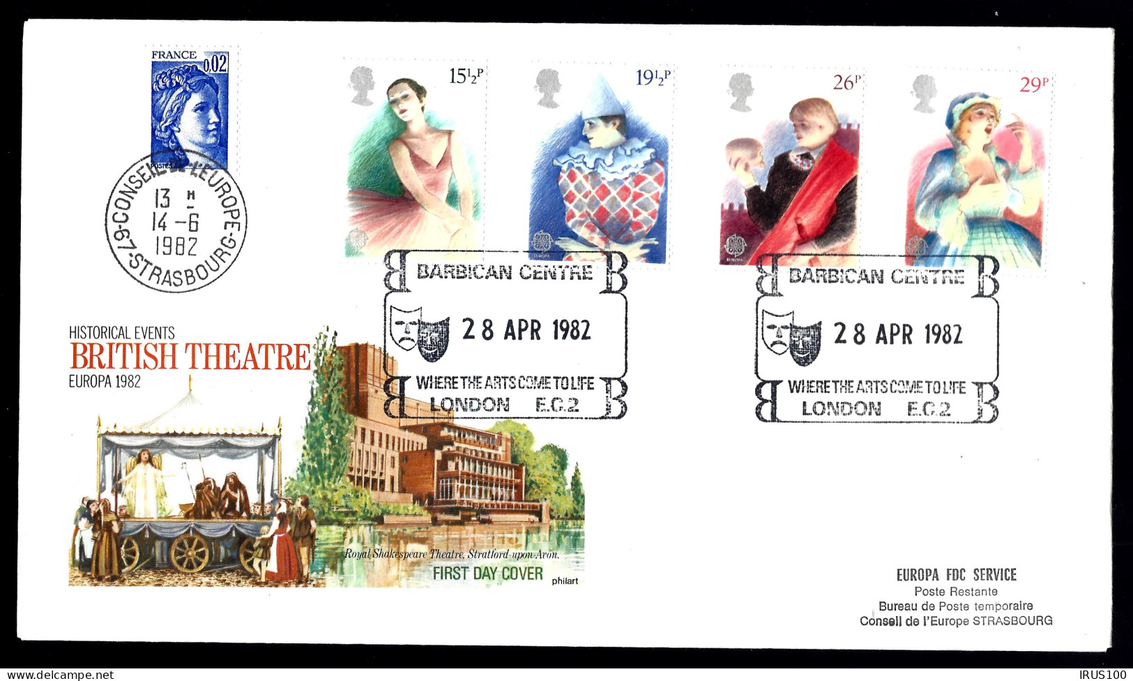 THÉATRE BRITANIQUE - LONDRE 1982 - FDC - Tirage Limité: 016/30 (4 Enveloppes) - Teatro