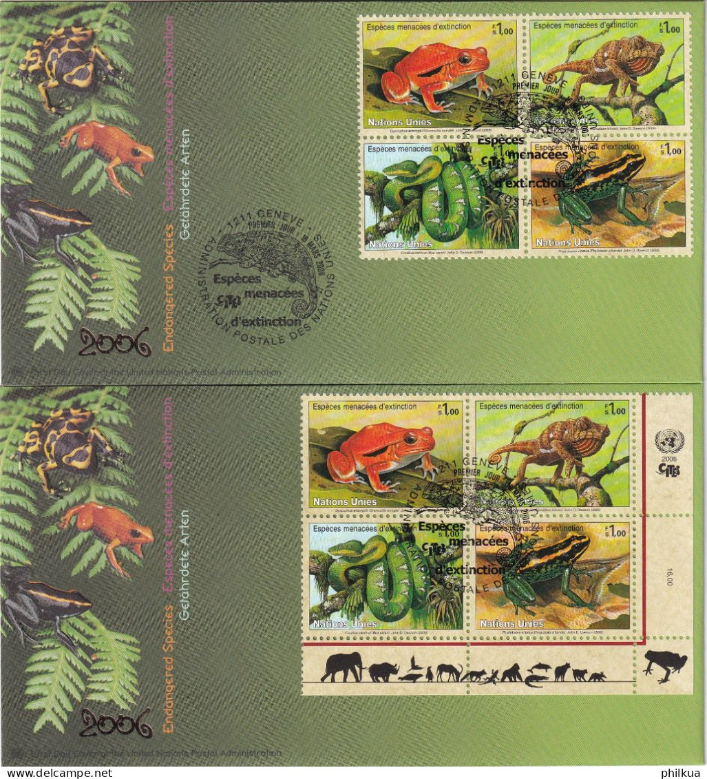 MiNr. 537 - 540 Vereinte Nationen Genf 2006, 16. März. Gefährdete Arten (XIV): Amphibien Und Reptilien - 2 FDC's - Grenouilles