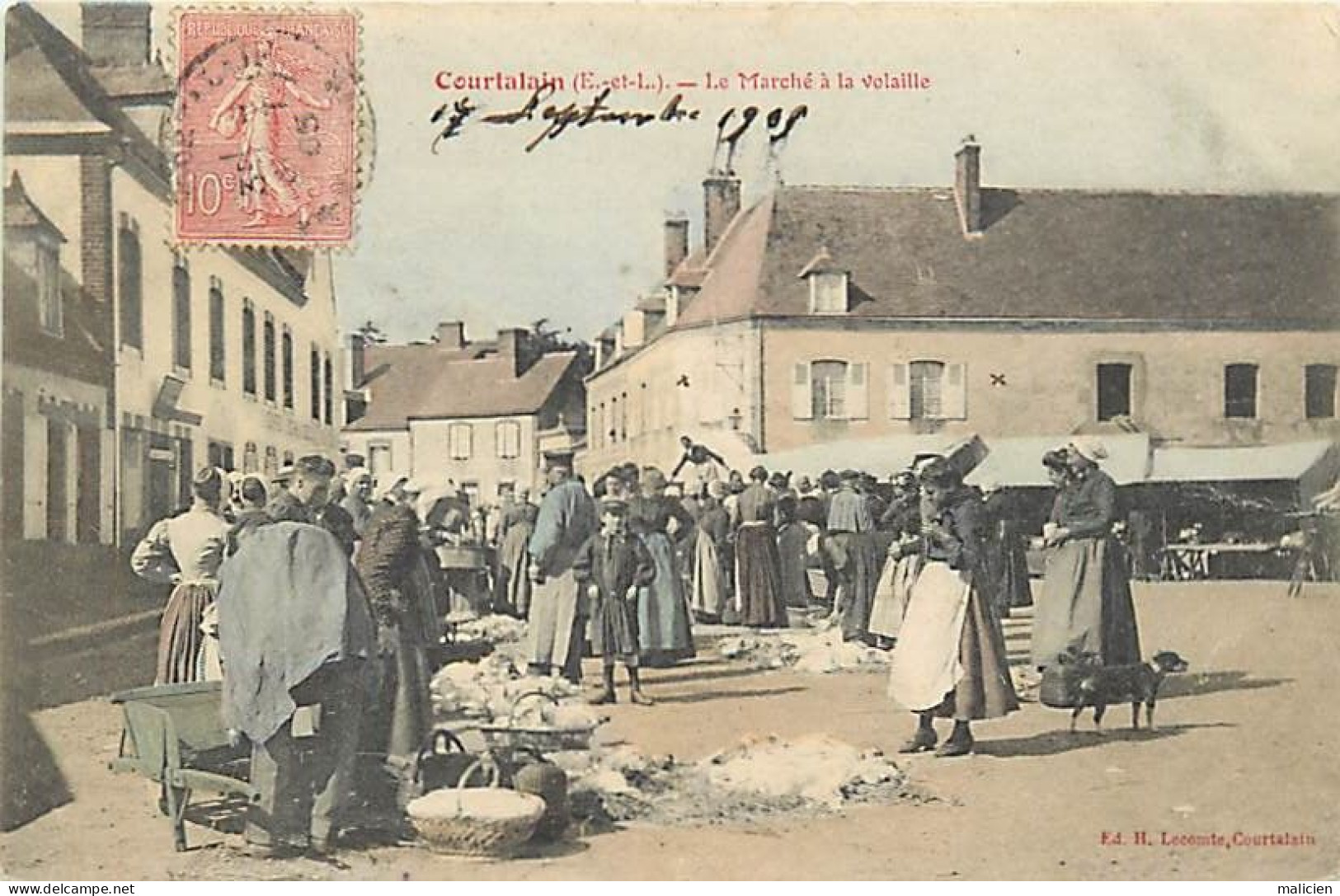 - Eure Et Loir -ref-A403- Courtalain - Marché à La Volaille - Marchés - Carte Colorisée - - Courtalain