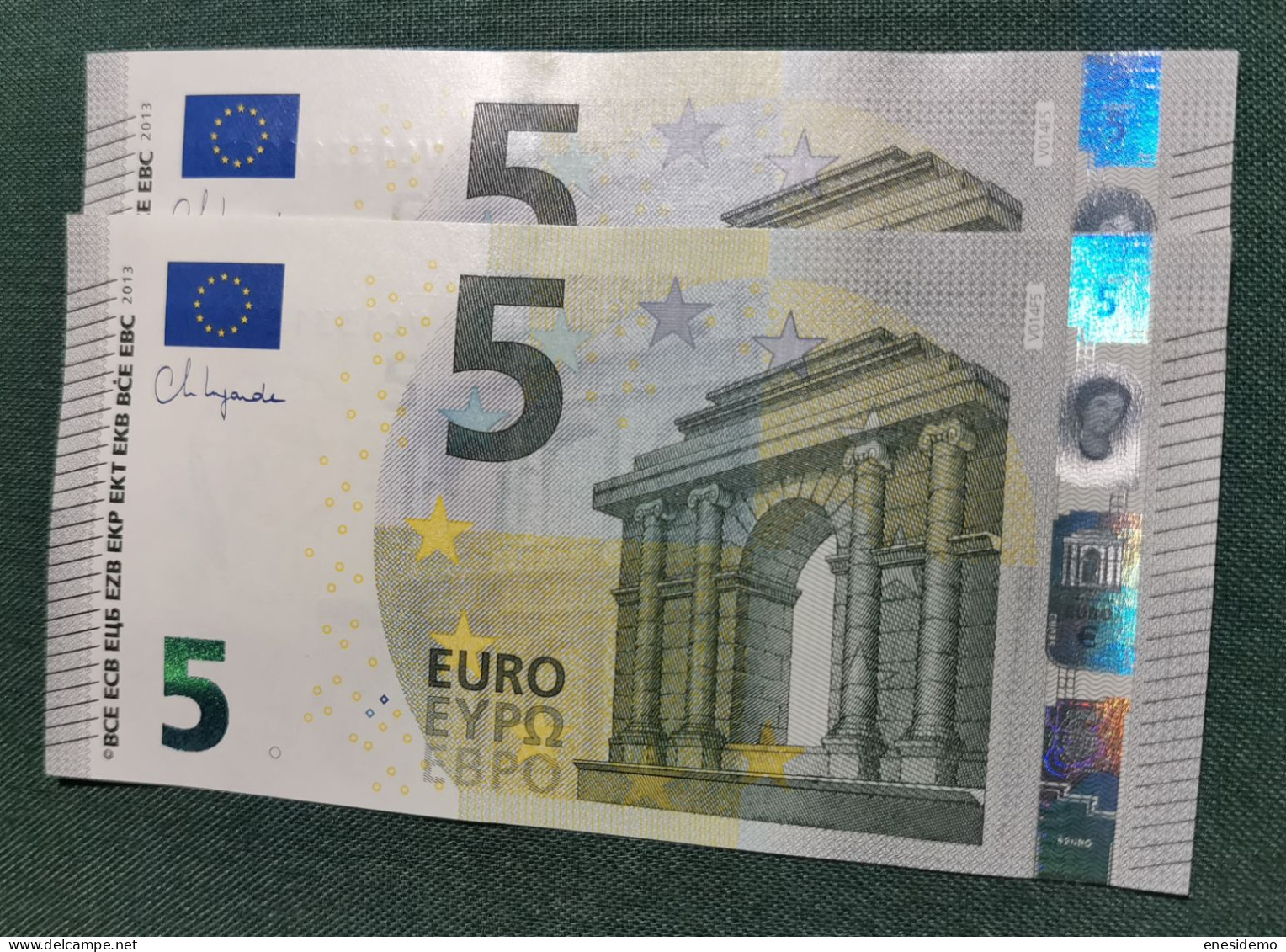 5 EURO SPAIN 2013 LAGARDE V014F5 VC SC FDS CORRELATIVE COUPLE RADAR 2 ONLY FOUR NUMBERS UNCIRCULATED PERFECT - 5 Euro