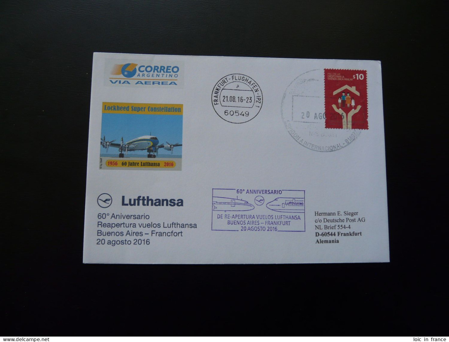 Lettre Vol Special Flight Cover Buenos Aires Argentina To Frankfurt 60 Years Reopening Lufthansa 2016 - Briefe U. Dokumente