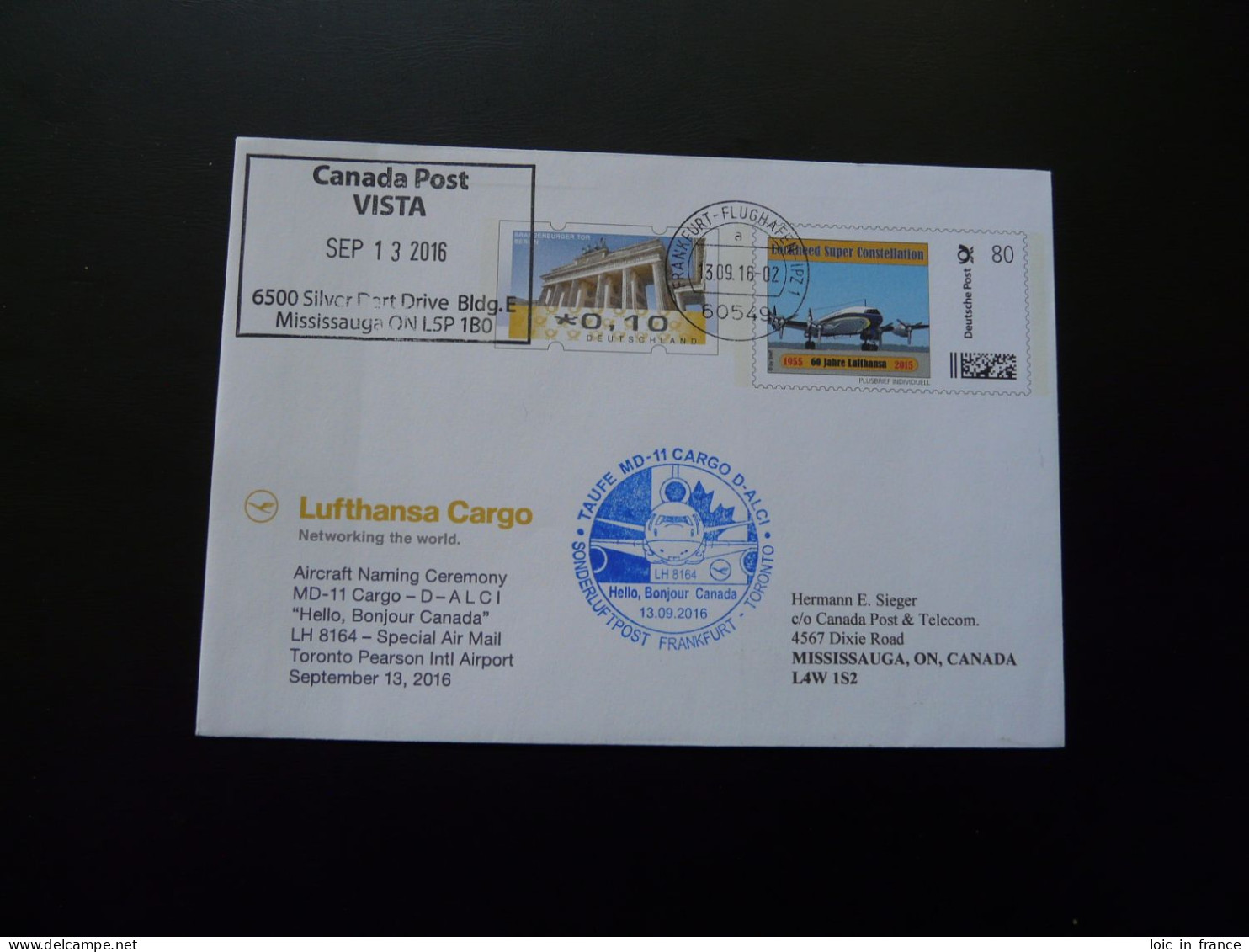 Plusbrief Individuell Entier Postal Vol Special Flight Frankfurt To Toronto Canada MD11 Cargo Lufthansa 2016 - Private Covers - Used