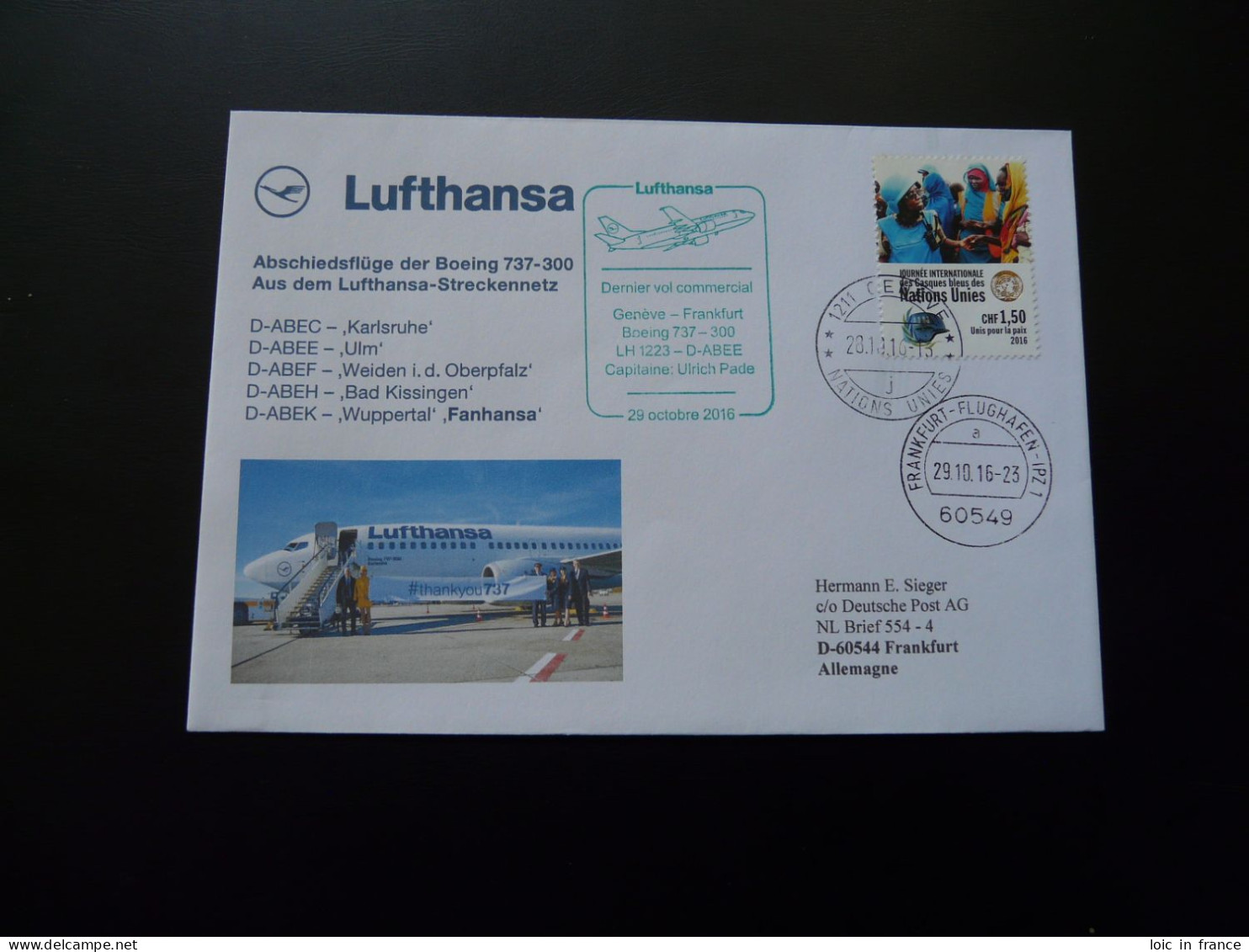 Lettre Dernier Vol Last Flight Cover Geneve Frankfurt Boeing 737 Lufthansa 2016 - Lettres & Documents