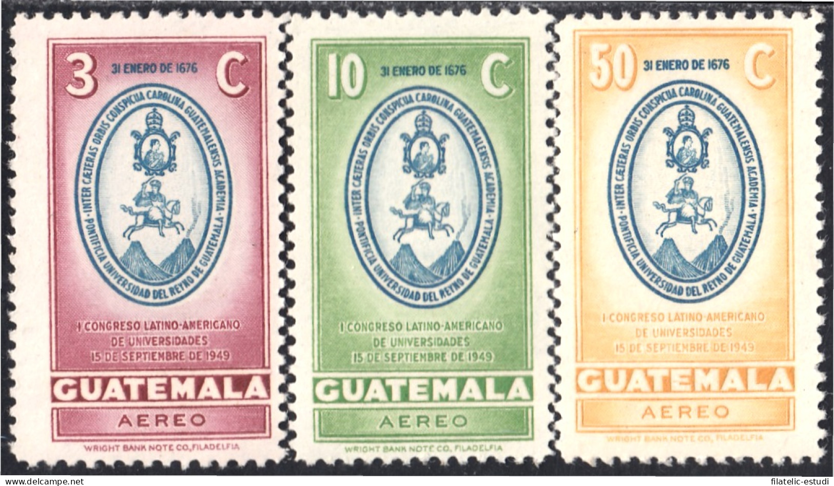 Guatemala A- 165/67 1949 Primer Congreso Latinoamericano De Universidades MH - Guatemala