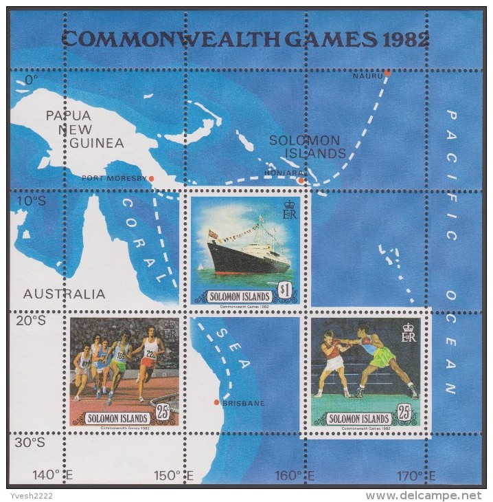 Salomon 1982 Michel Bl. 10. Commonwealth Games. Boxe, Athlétisme, Bateau, Carte - Pugilato