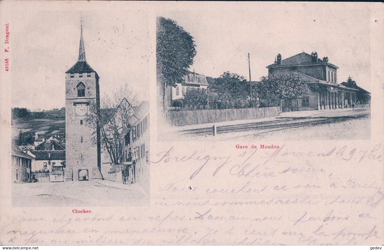 Moudon VD, La Gare Et Le Clocher, Chemin De Fer (12.9.1903) Trou D'épingle - Moudon