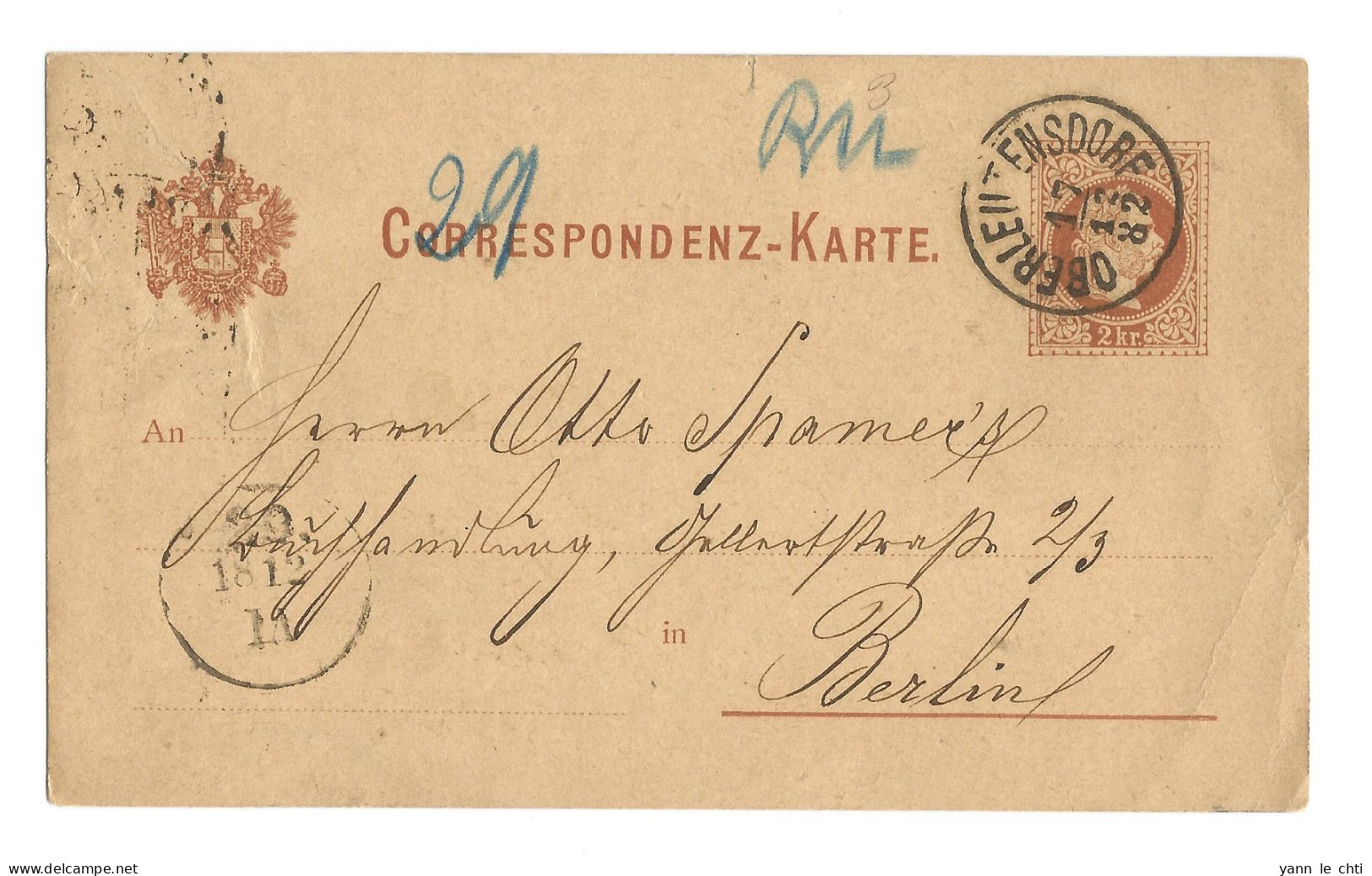 Correspondenz Karte 1882 Horní Litvínov Oberleutensdorf Tschechien Nach Berlin Deutsches Reich - ...-1918 Préphilatélie