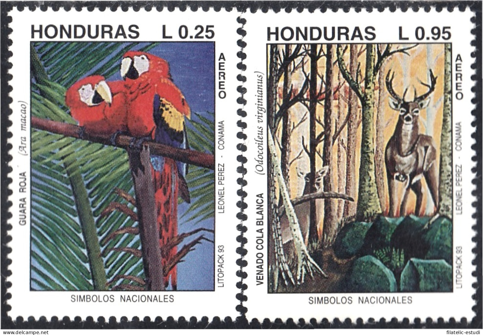 Honduras A- 809/10 1993 Símbolos Nacionales Guara Roja Venado Cola Blanca MNH - Honduras