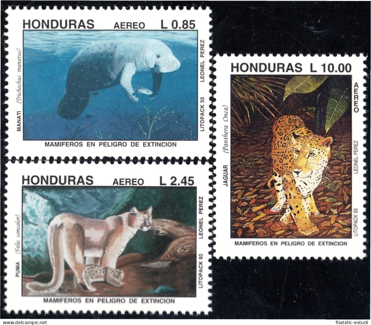 Honduras A- 806/08 1993 Mamíferos En Peligro De Extinción Jaguar Puma Y Manatí - Honduras