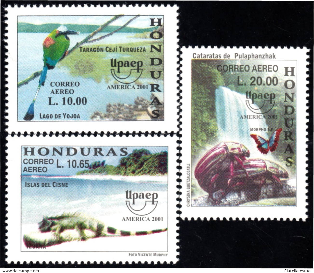 Honduras A- 1074/76 2001 América Upaep Pájaro Taragón Cejí Turqueza Islas Del  - Honduras