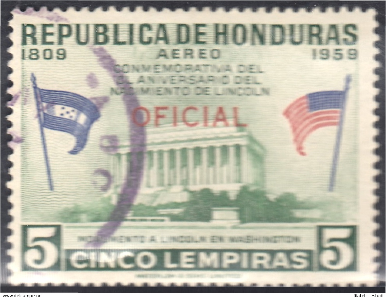 Honduras 80 1959 Servicio Oficial Aéreo Monumento A Lincoln Usados - Honduras