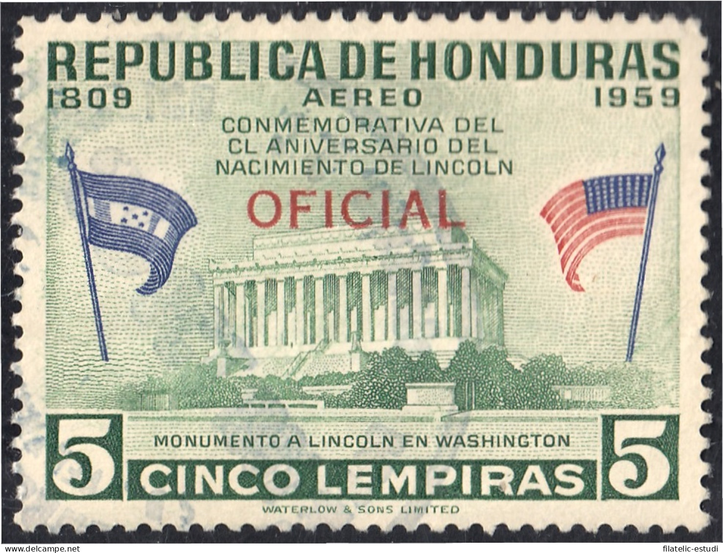 Honduras 80 1959 Servicio Oficial Aéreo Monumento A Lincoln MH - Honduras