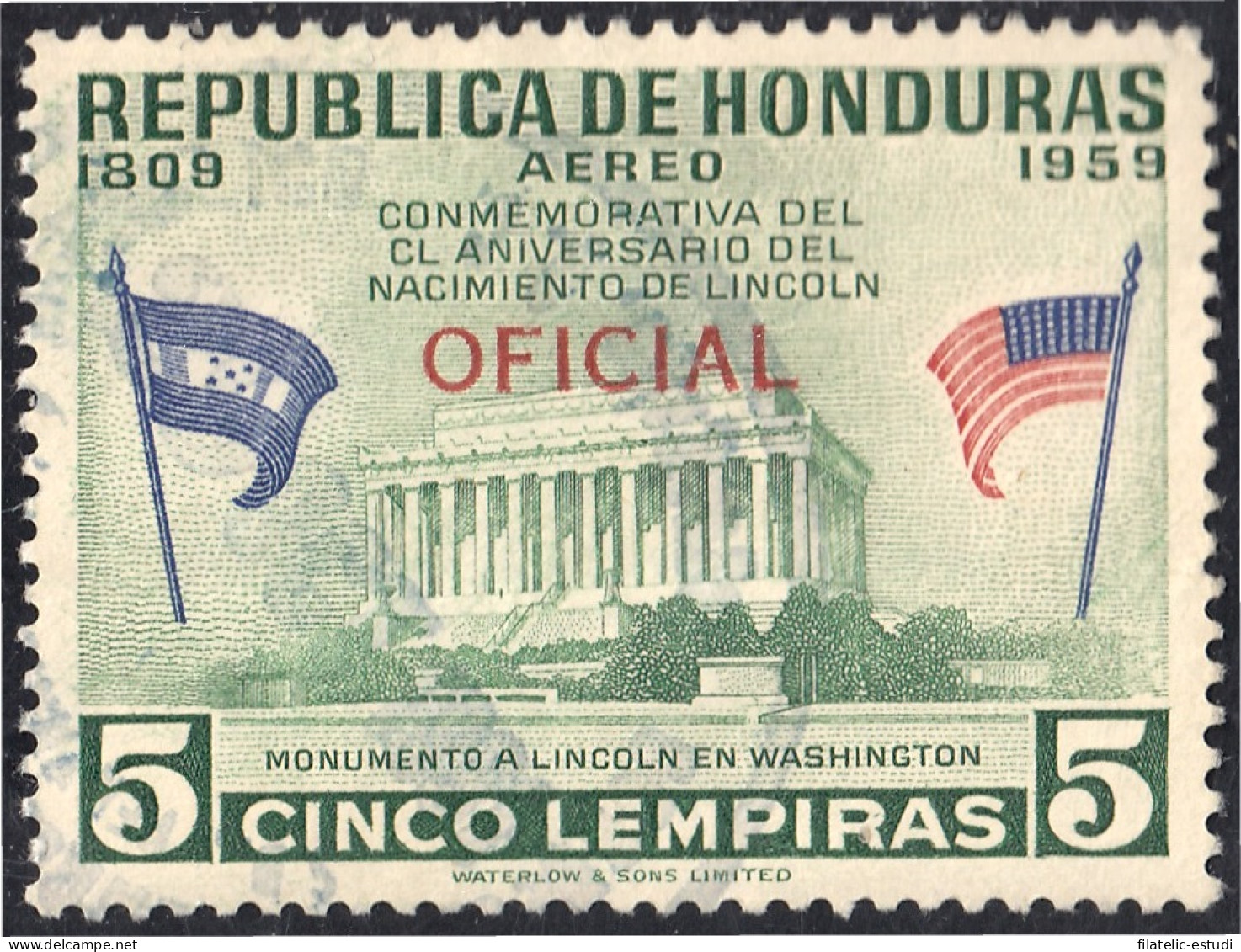 Honduras 80 1959 Servicio Oficial Aéreo Monumento A Lincoln Sin Goma - Honduras