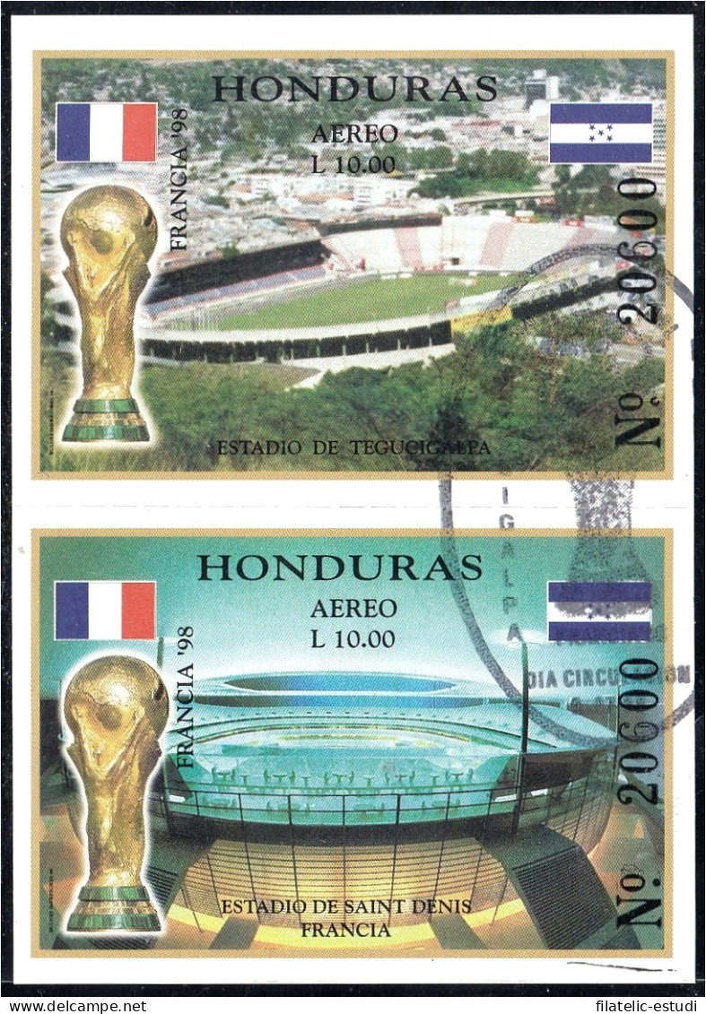 Honduras HB 55/56 1998 Estadio De Tegucigalpa Y Estadio De Saint Denis Usados - Honduras