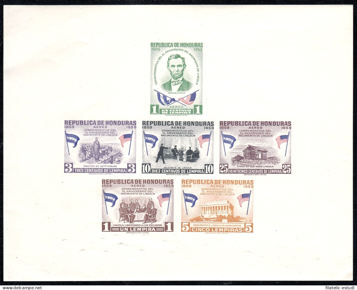 Honduras HB 4 1959 Conmemorativo Al Nacimiento De Abraham Lincoln Sin Goma - Honduras
