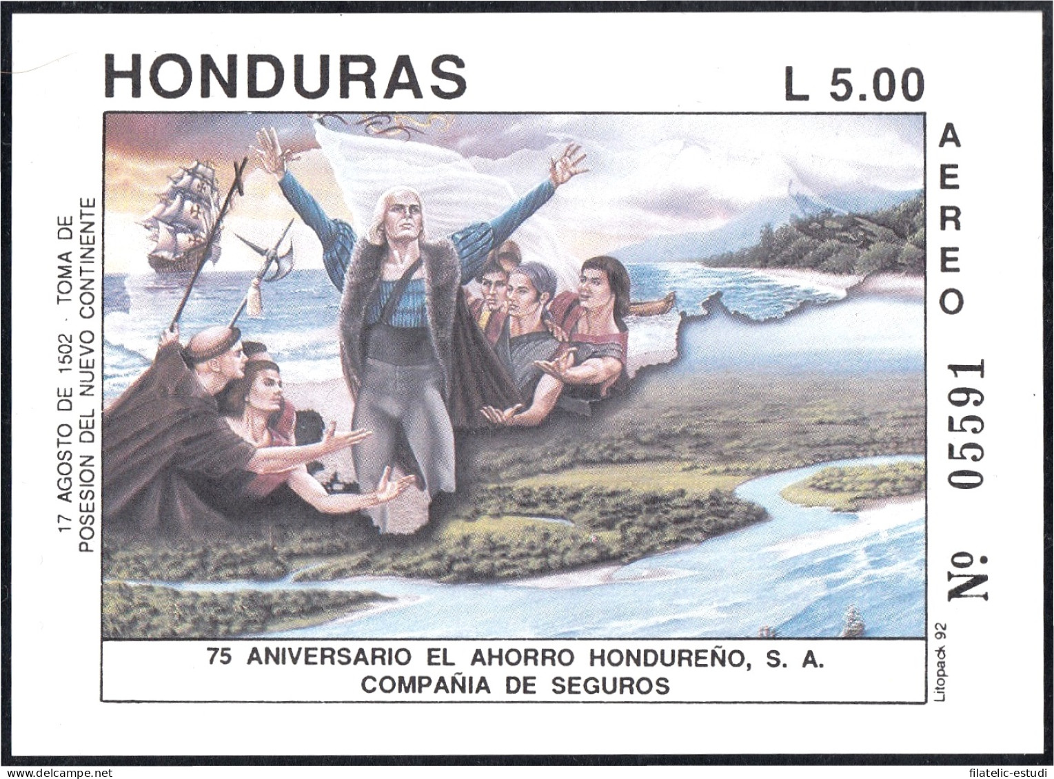 Honduras HB 47a 1992 Colon Toma De Posesión Del Nuevo Continente Variedad Sin  - Honduras