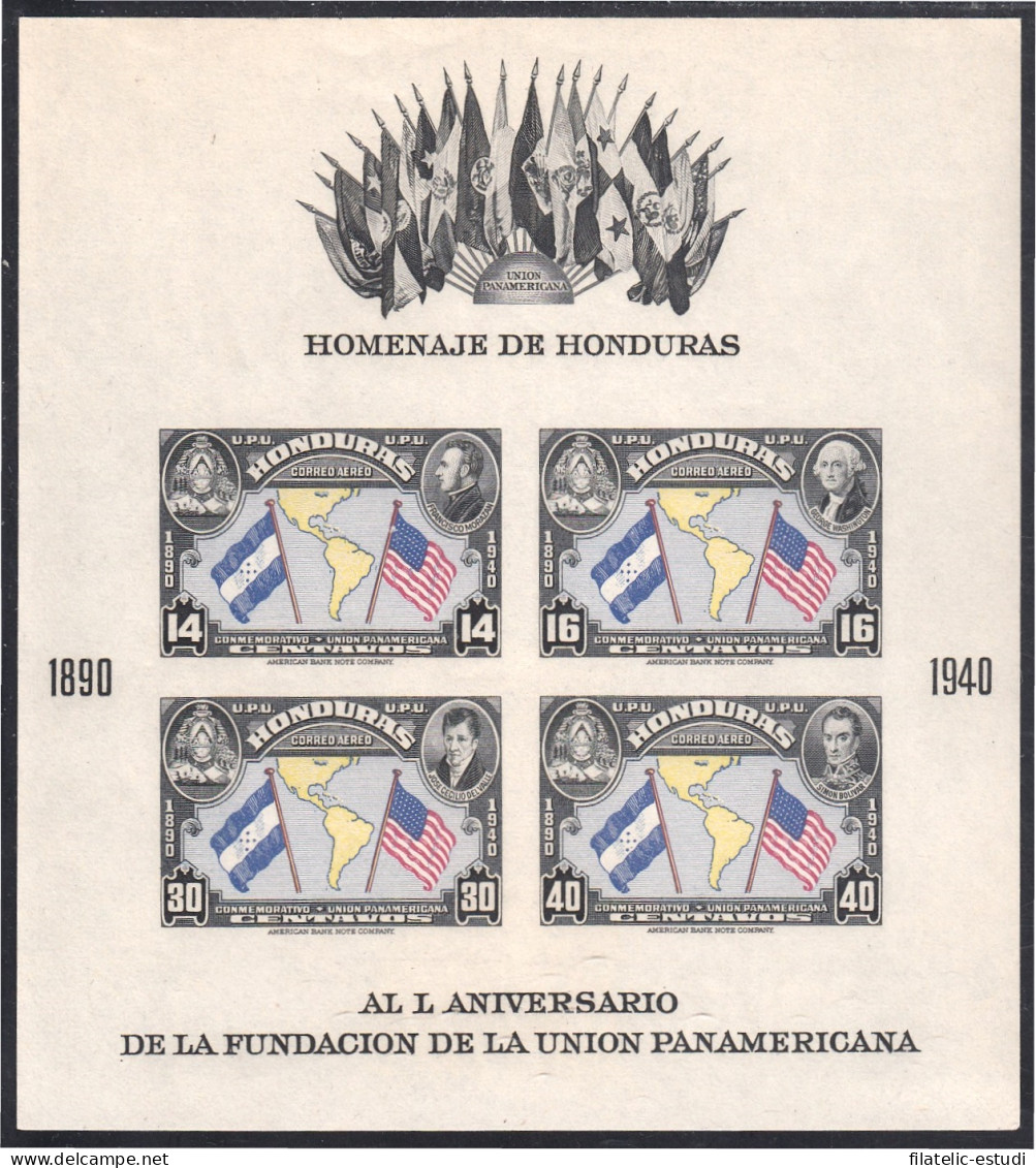 Honduras HB 1a 1940 L Aniversario De La Fundación De La Unión Panamericana MNH - Honduras