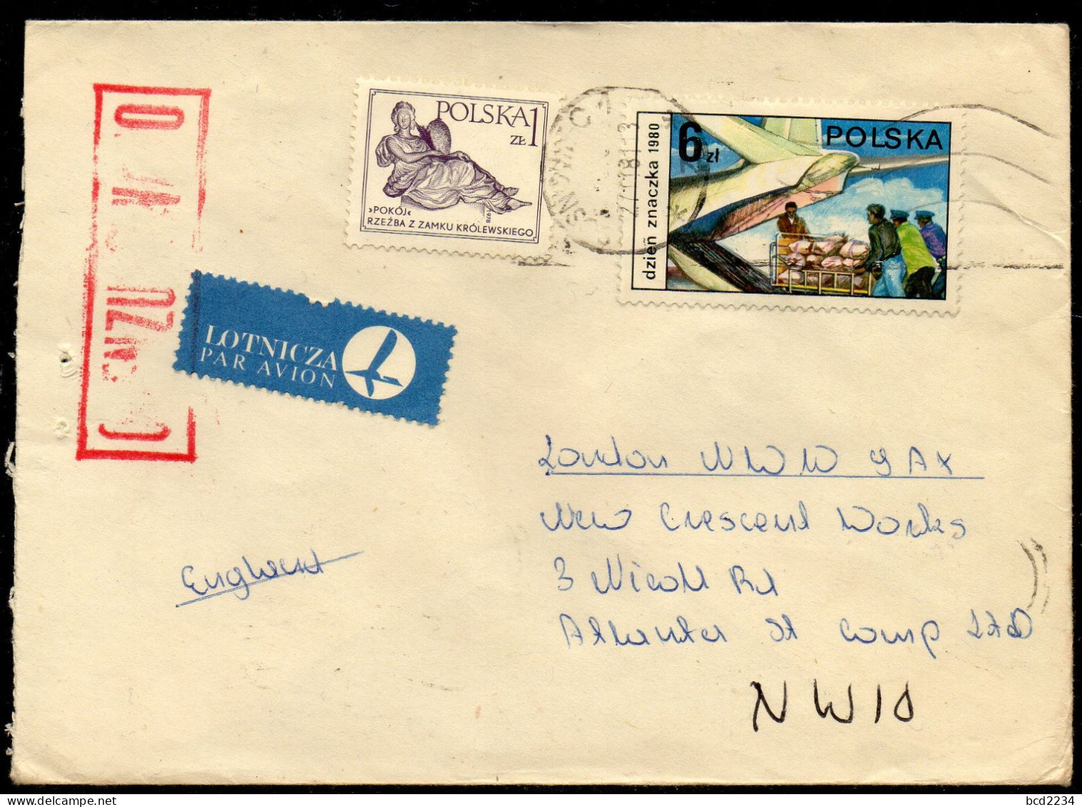 POLAND 1981 SOLIDARITY SOLIDARNOSC PERIOD MARTIAL LAW OCENZUROWANO CENSORED RED CACHET WITH NO NUMBER SOSNOWIEC TO UK - Storia Postale