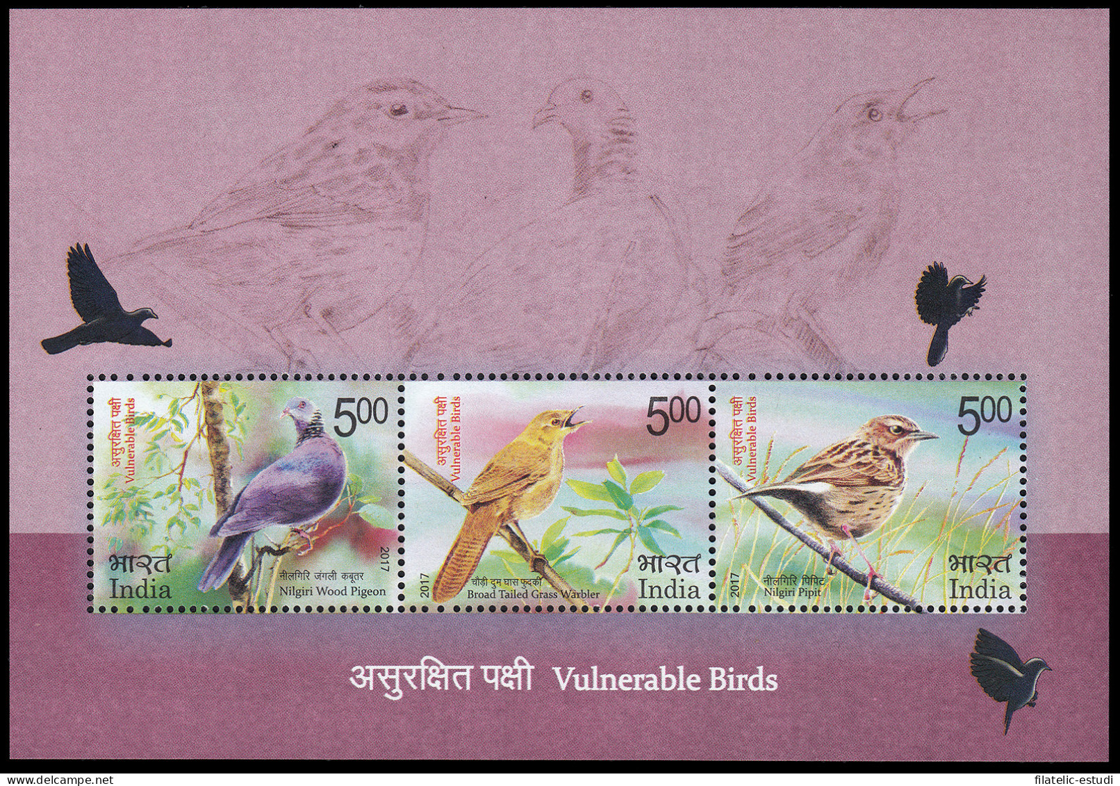 India HB 155 2017 Pájaros En Peligro MNH - Sonstige & Ohne Zuordnung