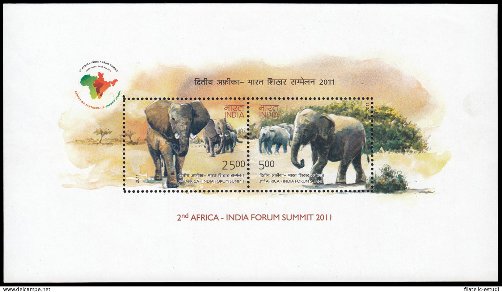 India HB 92 2011 2 Cumbre Fórum África-India Fauna Elefante MNH - Sonstige & Ohne Zuordnung