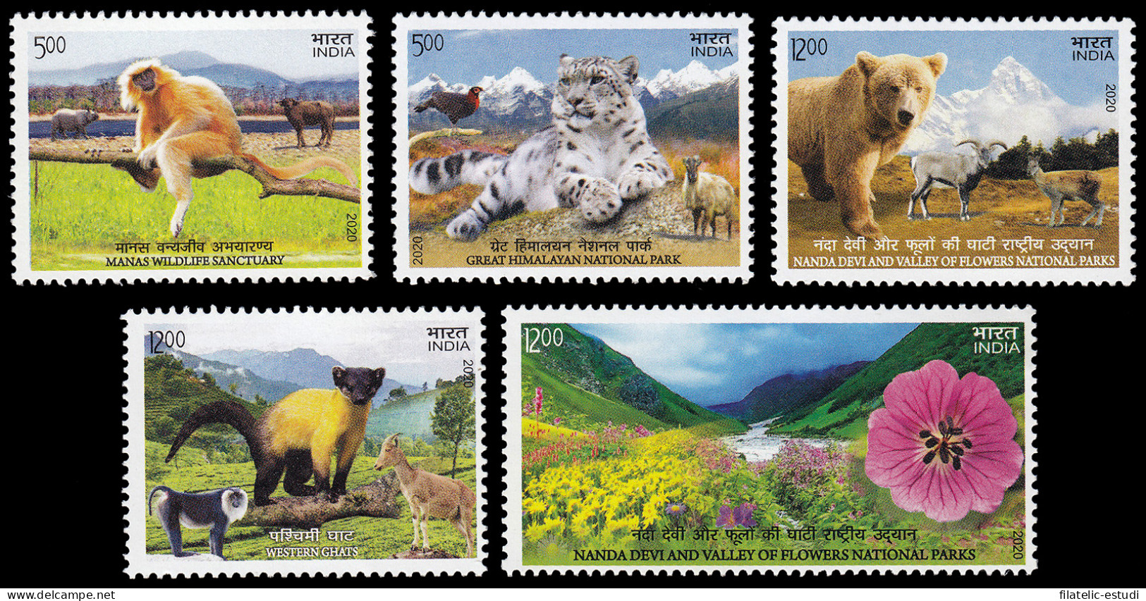 India 3339/43 2020 Parques Nacionales Fauna MNH - Sonstige & Ohne Zuordnung