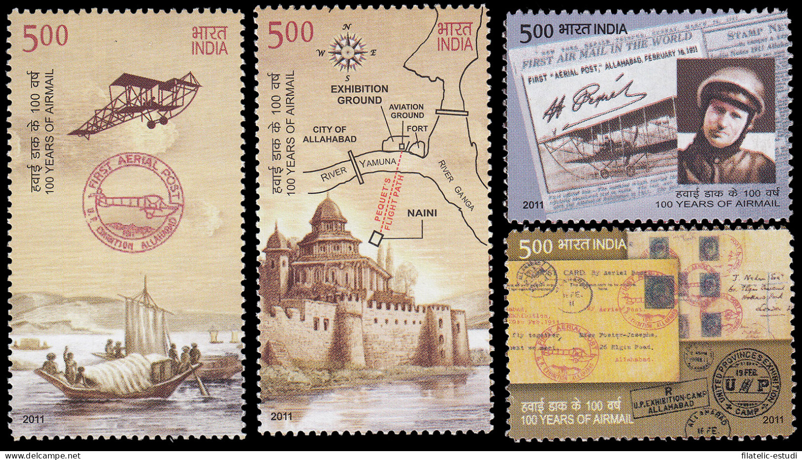 India 2318/21 2011 Exposición Filatélica Indipex 100 Años De Correo Aéreo MNH - Other & Unclassified