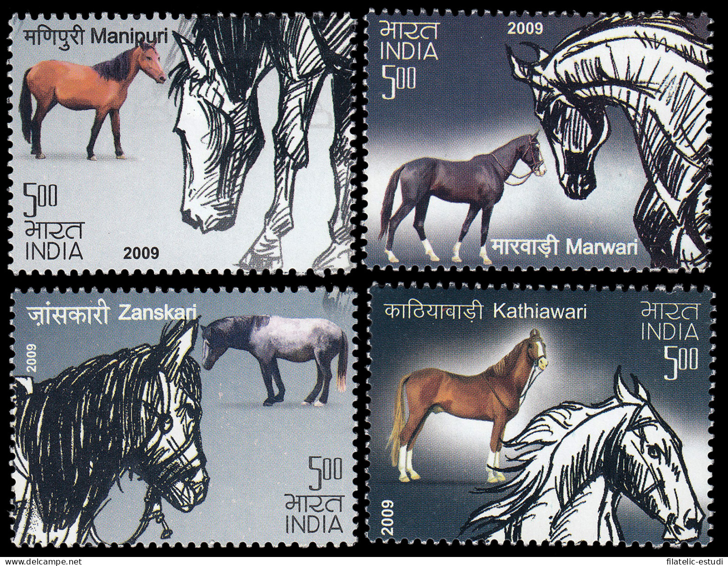 India 2188/91 2009 Caballos Indios MNH - Autres & Non Classés