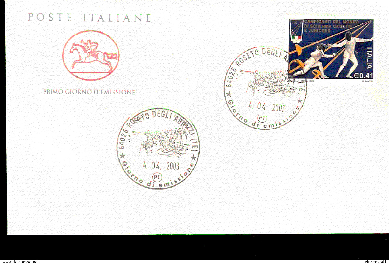 2003 ANNULLO FDC Lo Sport Italiano. Campionati Del Mondo Di Scherma Categorie Cadetti E Juniores, Trapani. - Scherma