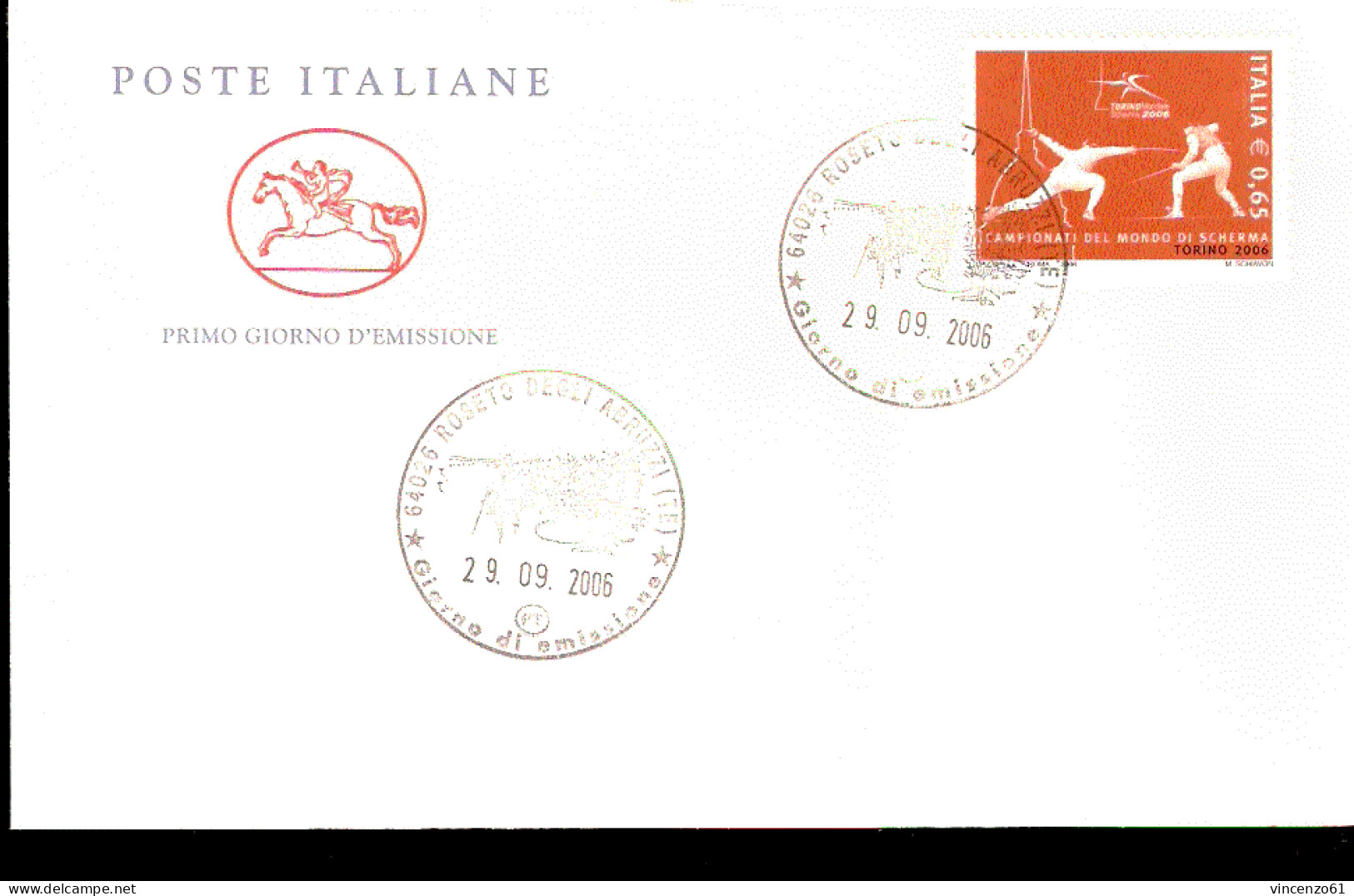 2006 ANNULLO FDC  Lo Sport Italiano. Campionati Del Mondo Di Scherma, Torino. - Schermen