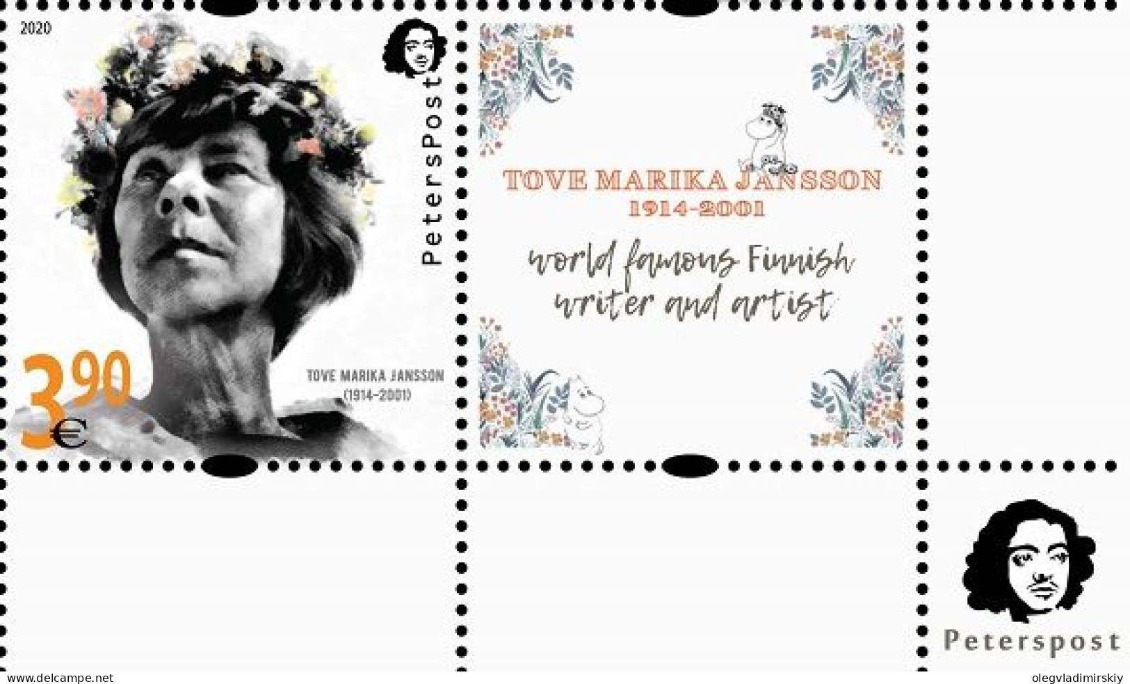 Finland Finnland Finlande 2020 Tove Jansson World Famous Writer And Artist National Art Day Peterspost Stamp With Label - Neufs