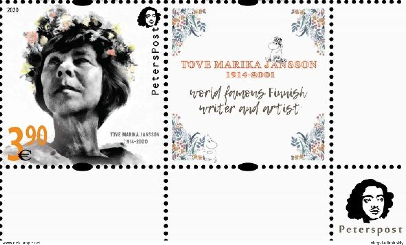 Finland Finnland Finlande 2020 Tove Jansson World Famous Writer And Artist National Art Day Peterspost Stamp With Label - Nuovi