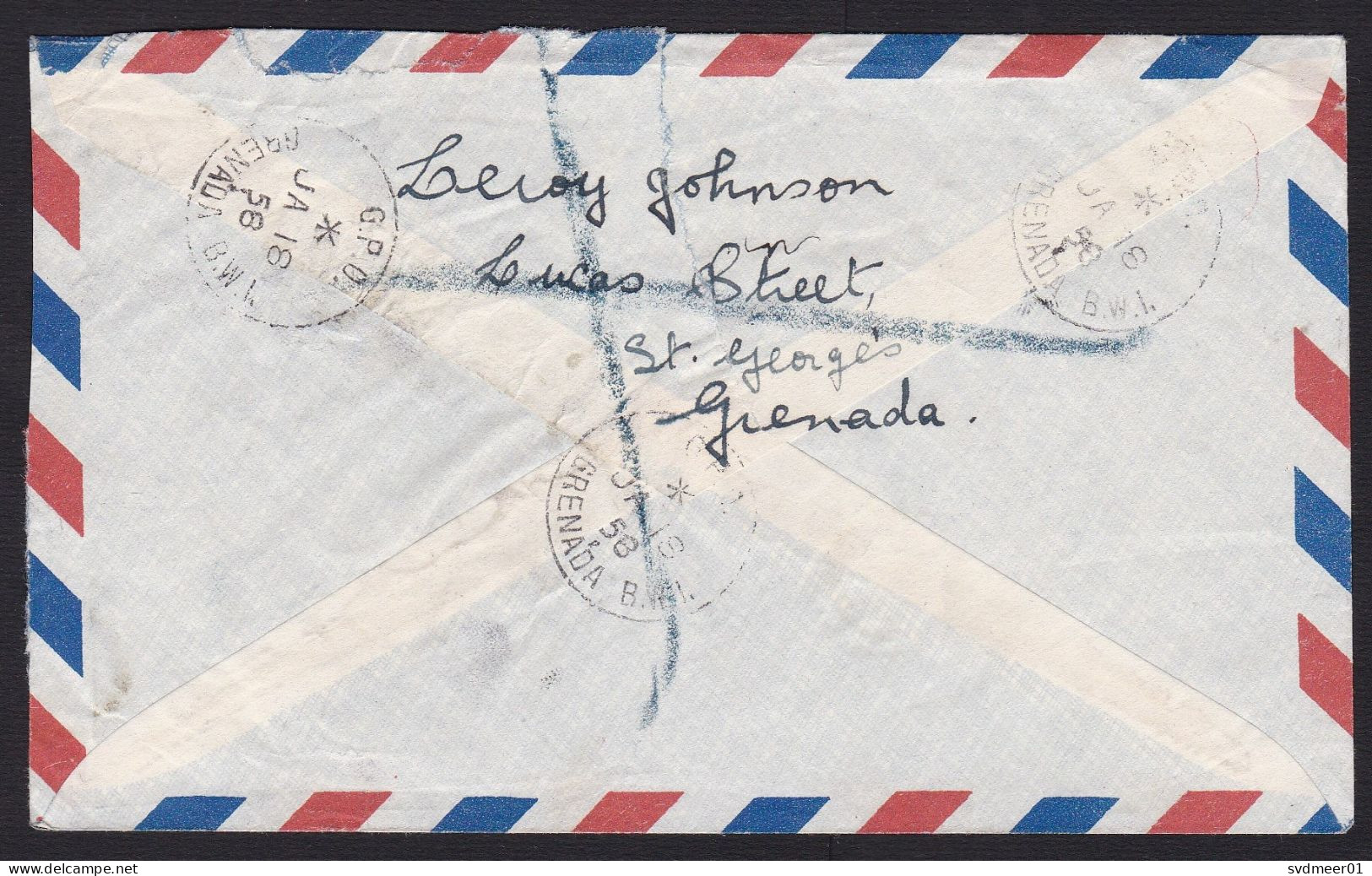 Grenada: Registered Airmail Cover To UK, 1958, 4 Stamps, Queen Elizabeth, Ship (minor Damage) - Granada (...-1974)