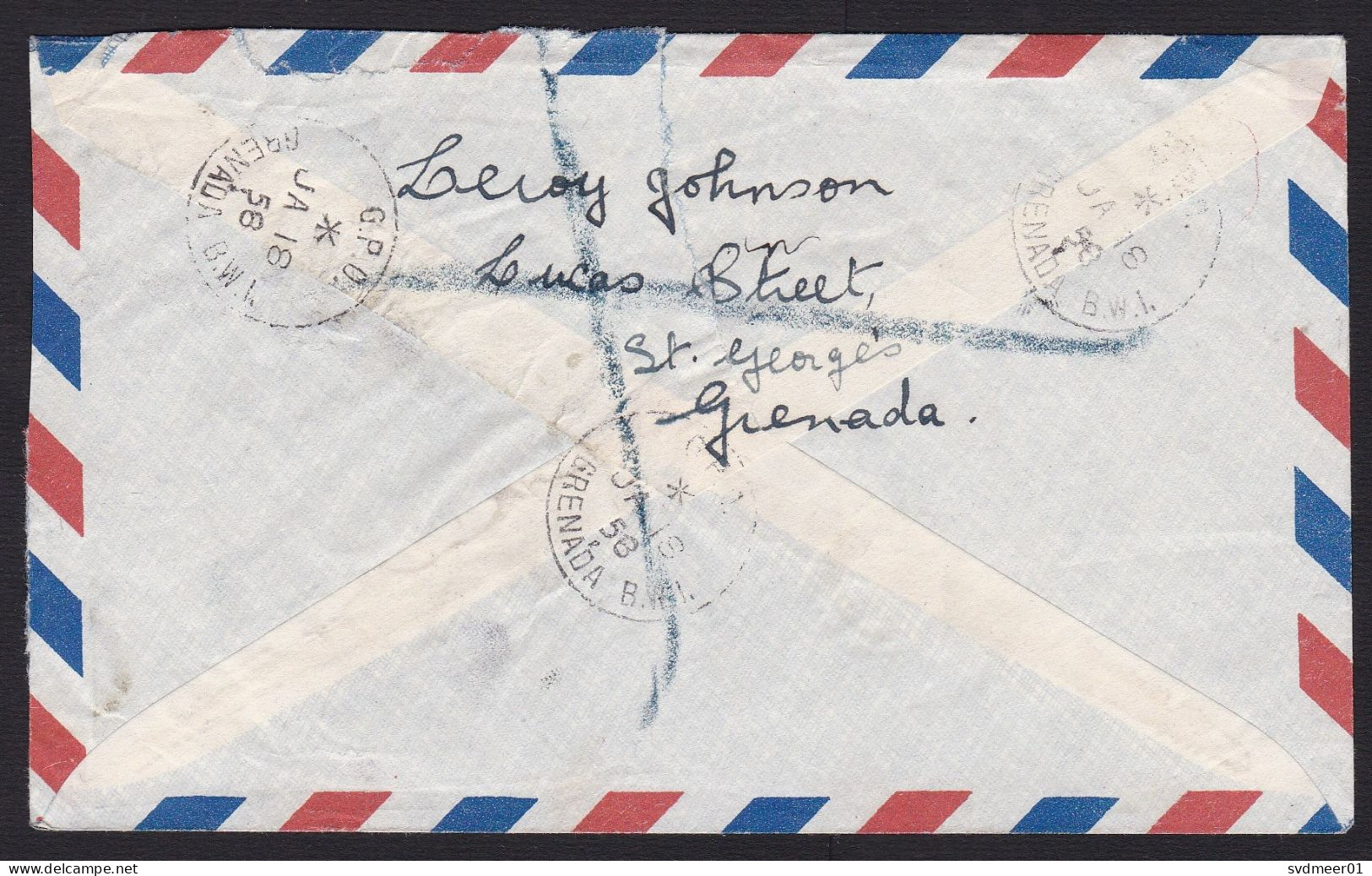 Grenada: Registered Airmail Cover To UK, 1958, 4 Stamps, Queen Elizabeth, Ship (minor Damage) - Grenade (...-1974)