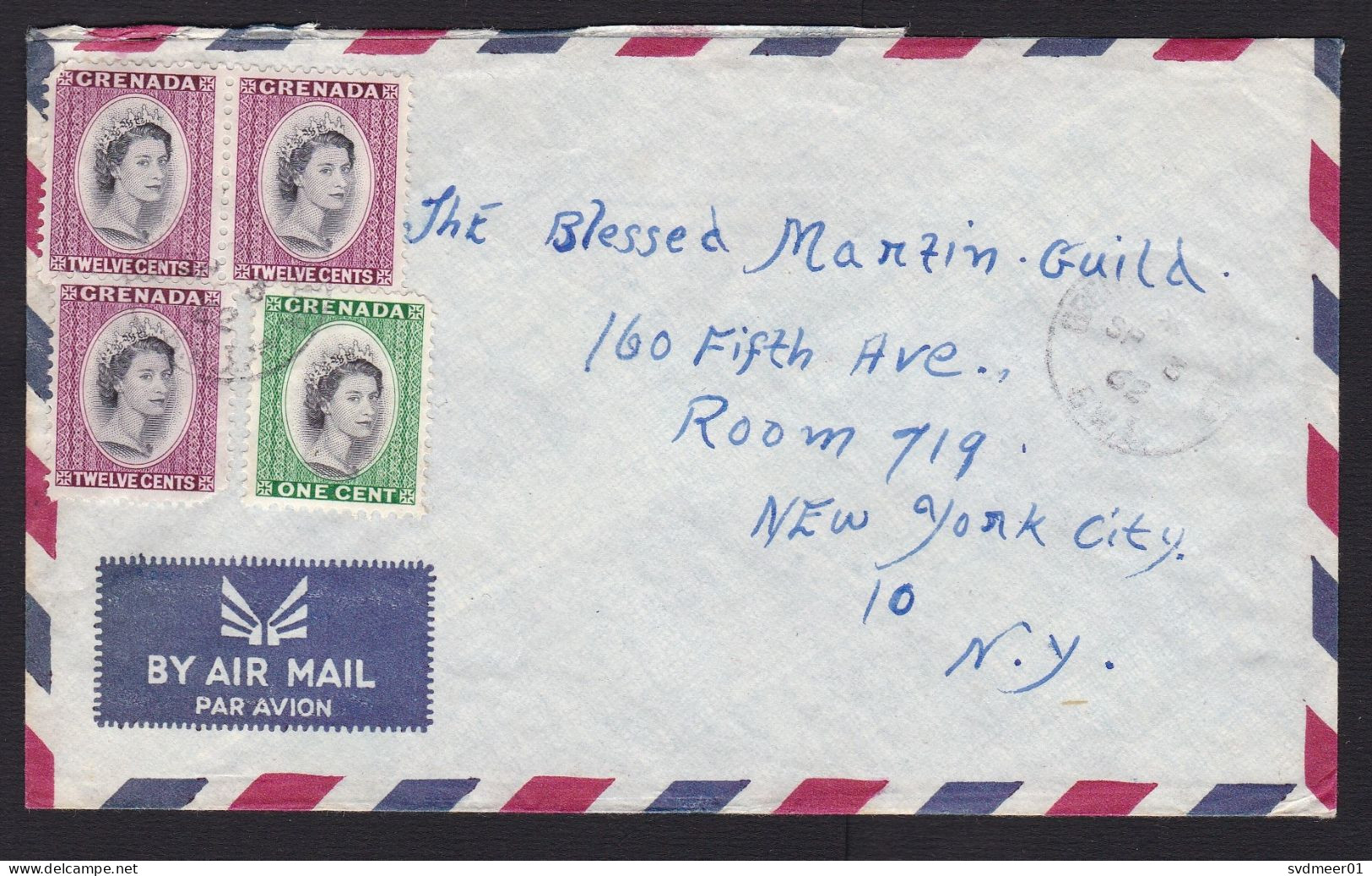 Grenada: Airmail Cover To USA, 1962, 4 Stamps, Queen Elizabeth (minor Damage) - Granada (...-1974)