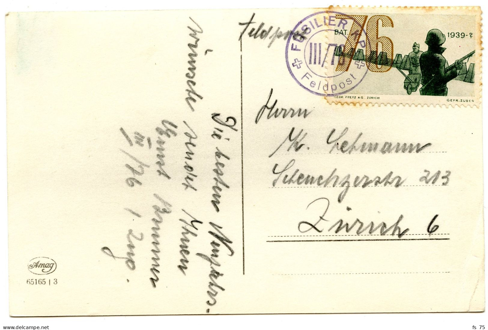 SUISSE - VIGNETTE BAT. 76 SUR CARTE POSTALE - Cartas & Documentos