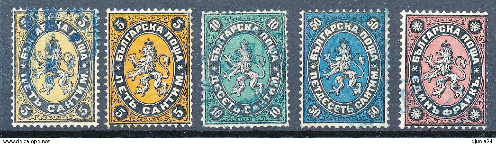 BF0492 / BULGARIEN / BULGARIA  -  1879  ,  Wappenlöwe   -  5 Werte  , Centimes + Franc   -  Michel  1 - 5 - Nuevos