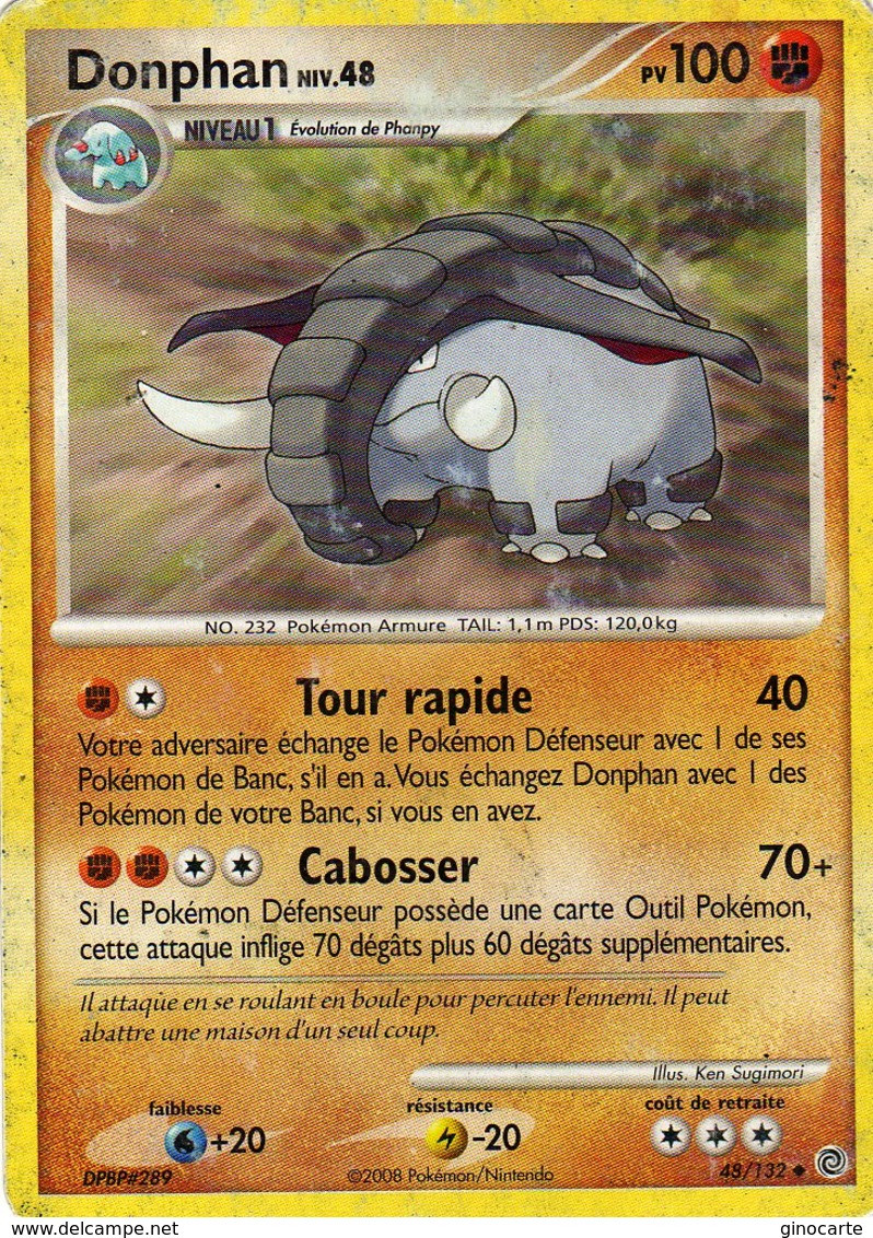 Carte Pokemon 48/132 Donphan 100pv 2008 - Other & Unclassified