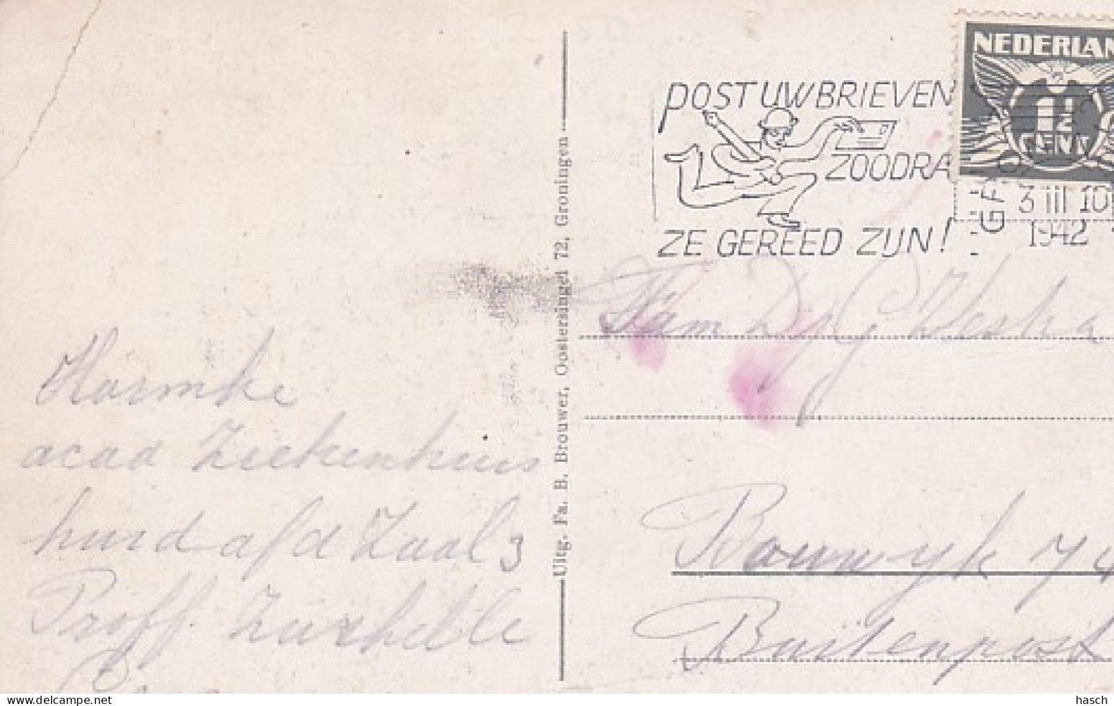 2747	109	Groningen, A. P. S. A. Ziekenhuis Zaal In De Afd. Oor Neus En Keelziekten. (poststempel 1942) (zie Hoeken En Ac - Groningen