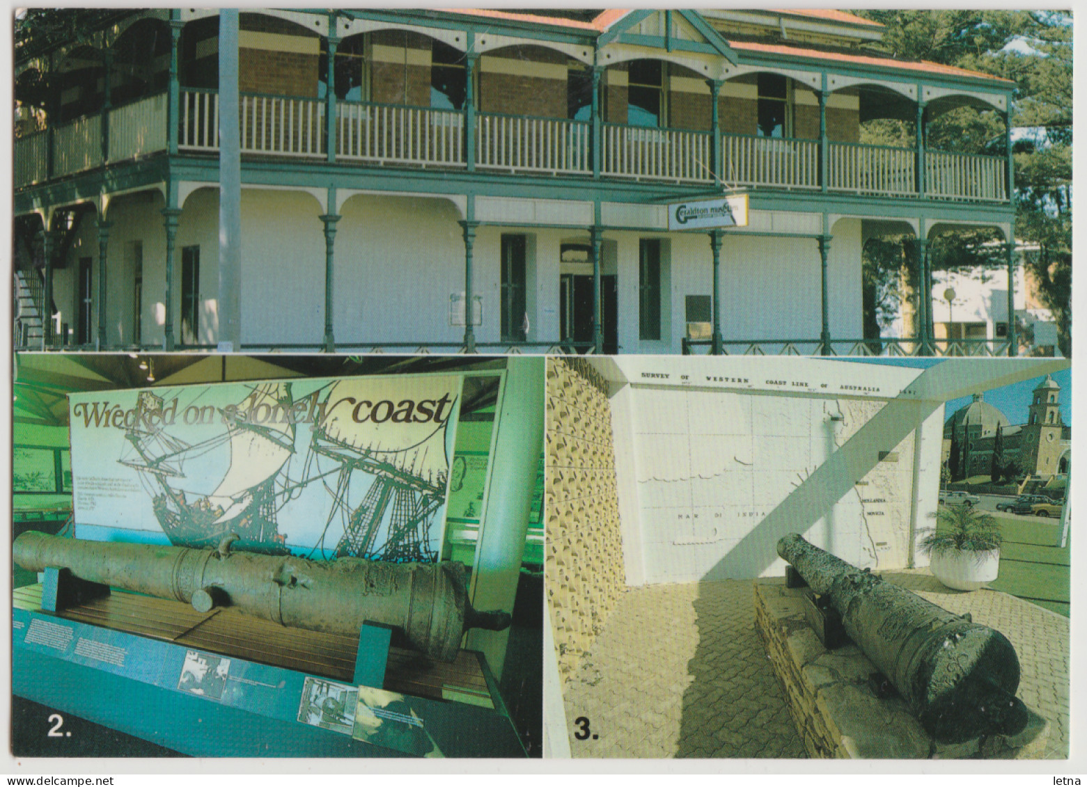 WESTERN AUSTRALIA WA Multiviews Museum Cannons GERALDTON Advance GE378 Postcard C1980s - Geraldton