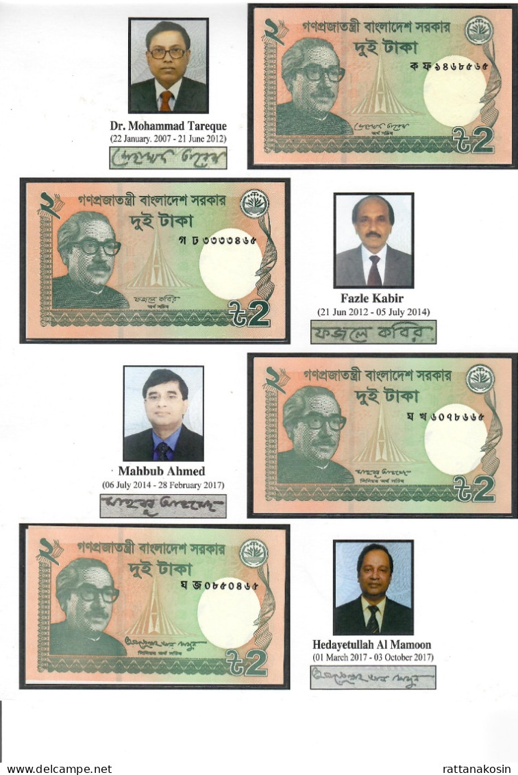 BANGLADESH P52 2 TAKA 2011-2022  X  7 SIGNATURES VARIETIES ORIGINAL BANKNOTES IN LARGE FOLDER OF THE BANK      UNC. - Bangladesh