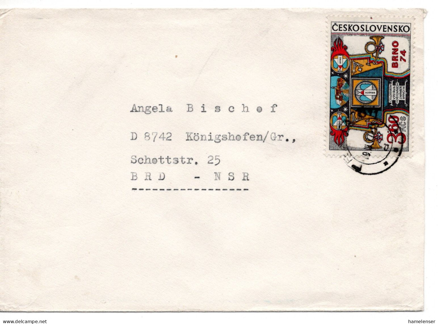 62644 - Tschechoslowakei - 1977 - 3,60Kcs BRNO '74 EF A Bf PRAHA -> Westdeutschland - Lettres & Documents