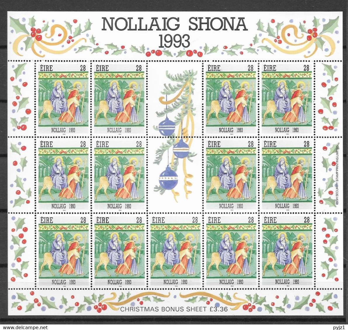 1993 MNH Ireland, Christmas Sheet, Postfris - Blocks & Kleinbögen